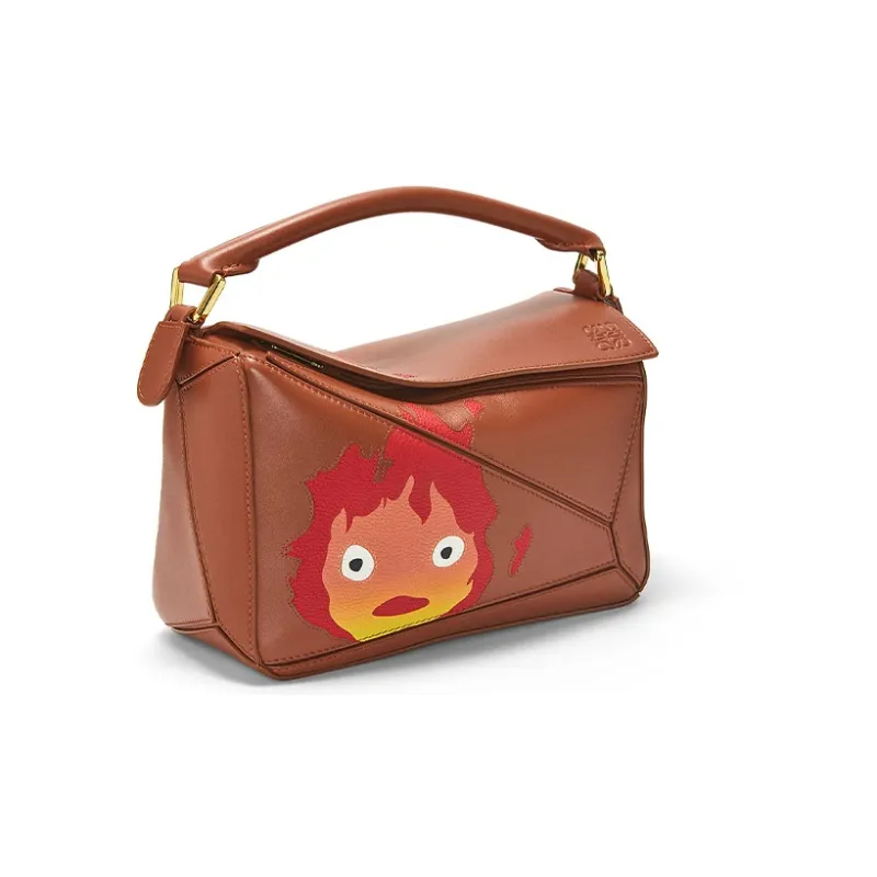 LOEWE Howl's Moving Castle Puzzle Satin Cow Leather Shoulder Bag Crossbody Bag Handbag Small Size Women's Rusty Red-1