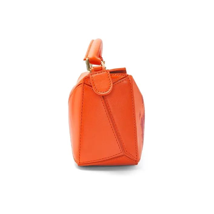 LOEWE Howl's Moving Castle Puzzle Satin Cow Leather Shoulder Bag Crossbody Bag Handbag Mini Women's Orange-2