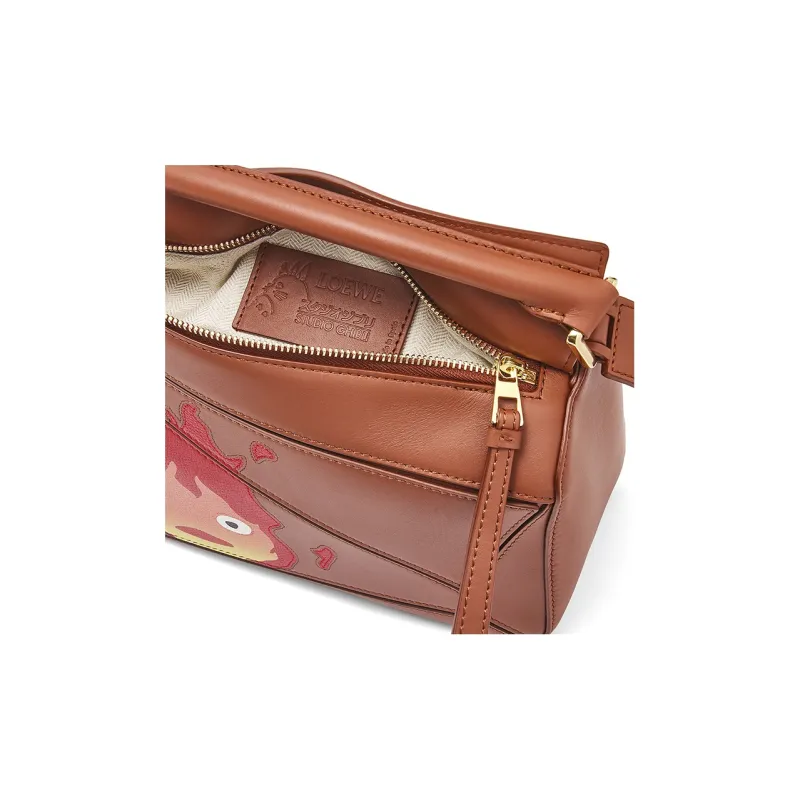 LOEWE Howl's Moving Castle Puzzle Satin Cow Leather Shoulder Bag Crossbody Bag Handbag Small Size Women's Rusty Red-5
