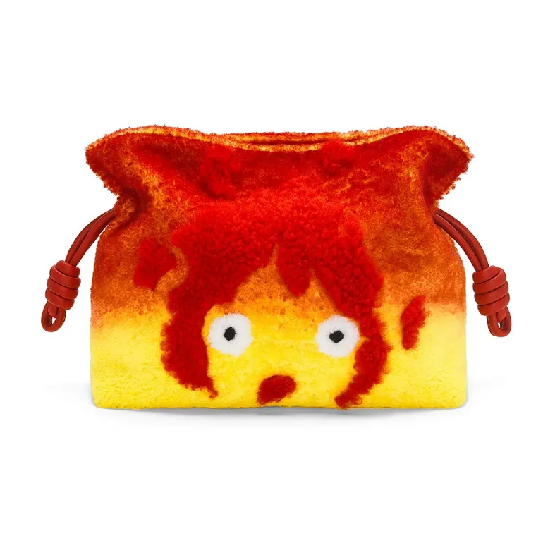LOEWE Howl's Moving Castle Shearling One Shoulder Crossbody Clutches Women's Red-0