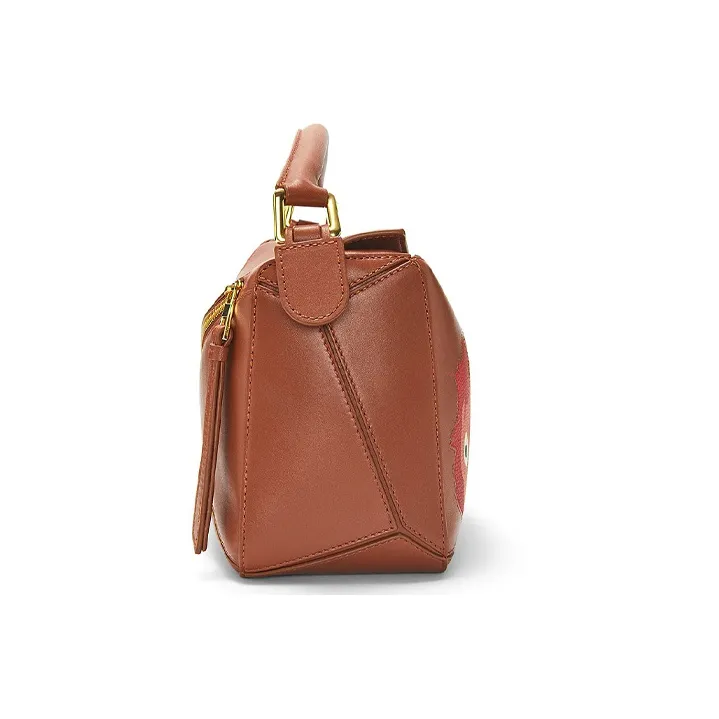LOEWE Howl's Moving Castle Puzzle Satin Cow Leather Shoulder Bag Crossbody Bag Handbag Small Size Women's Rusty Red-2