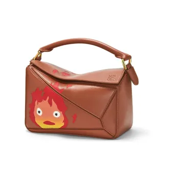 LOEWE Howl's Moving Castle Puzzle Satin Cow Leather Shoulder Bag Crossbody Bag Handbag Small Size Women's Rusty Red