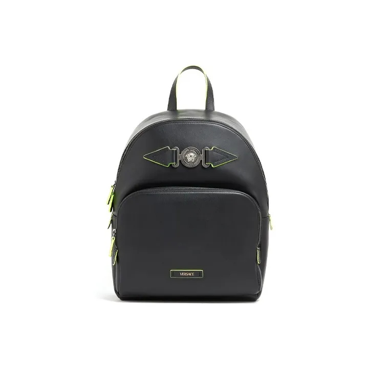 VERSACE Leather Backpack Men's Black-0