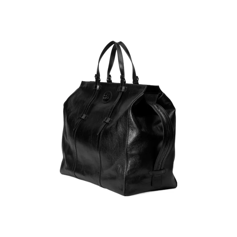 GUCCI Leather Tote Bag Shopping Bag Handbag Large Size Men's Black-1