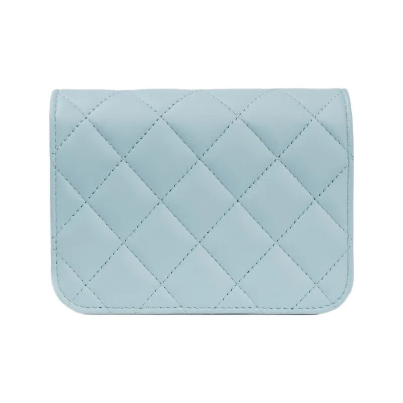 CHANEL Sheepskin Coin Purse, Shoulder Bag, Crossbody Bag Women's Blue Baby Blue-2