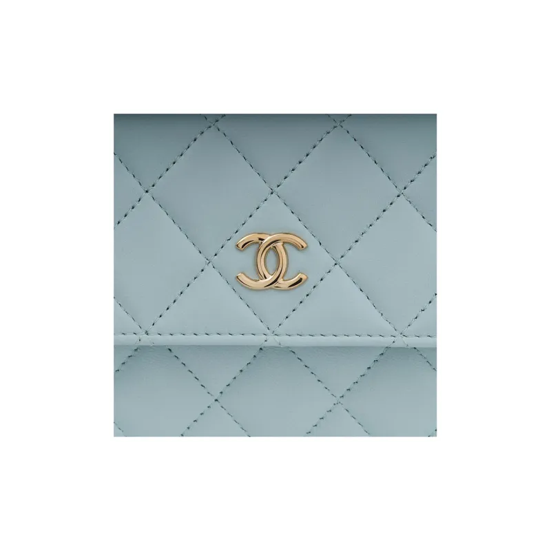 CHANEL Sheepskin Coin Purse, Shoulder Bag, Crossbody Bag Women's Blue Baby Blue-4
