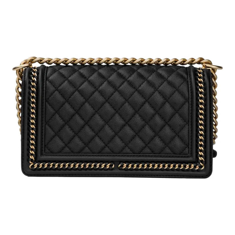 CHANEL Leboy Grain Embossed Litchi Cow Leather Small Square Bag Shoulder Bag, Crossbody Bag Medium Size Women's Black-2