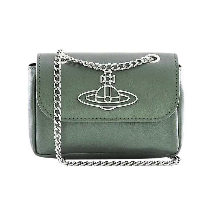 Vivienne Westwood Cow Leather Shoulder Bag, Crossbody Bag, Wallet Small Size Women's Green-0