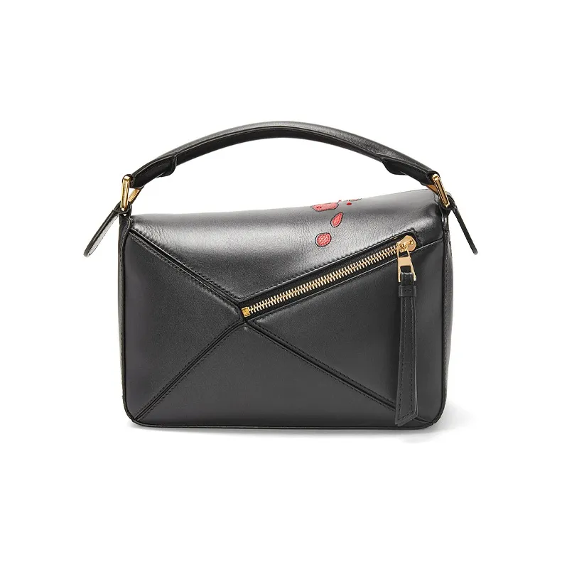 LOEWE Howl's Moving Castle Puzzle Satin Cow Leather Shoulder Bag Crossbody Bag Handbag Small Size Women's Black-3
