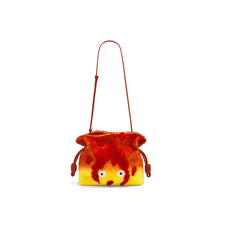 LOEWE Howl's Moving Castle Shearling One Shoulder Crossbody Clutches Women's Red-4