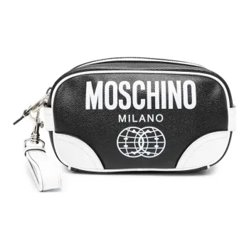 MOSCHINO Calfskin Clutch Men's Black White