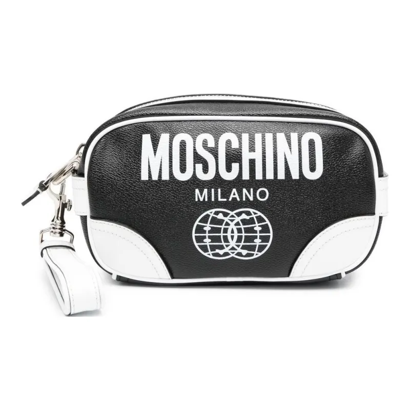 MOSCHINO Calfskin Clutch Men's Black White-0