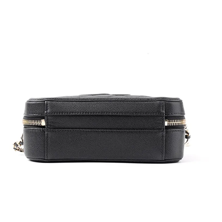 CHANEL Calfskin And Metal Makeup Bag, Box Shaped Bag, Shoulder Bag, Crossbody Bag, Handbag Women's Black-3