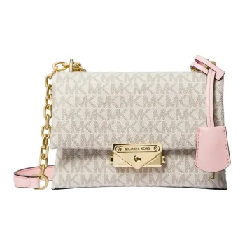 MICHAEL KORS Cece Canvas Blended Cotton Shoulder Bag Crossbody Bag Small Size Women's White & Pink