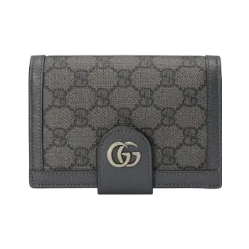 GUCCI Ophidia Canvas With Leather Passport Holder Men's Gray/Black