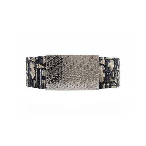 DIOR Canvas Leather Belts Men's Black Width: 3.5cm
