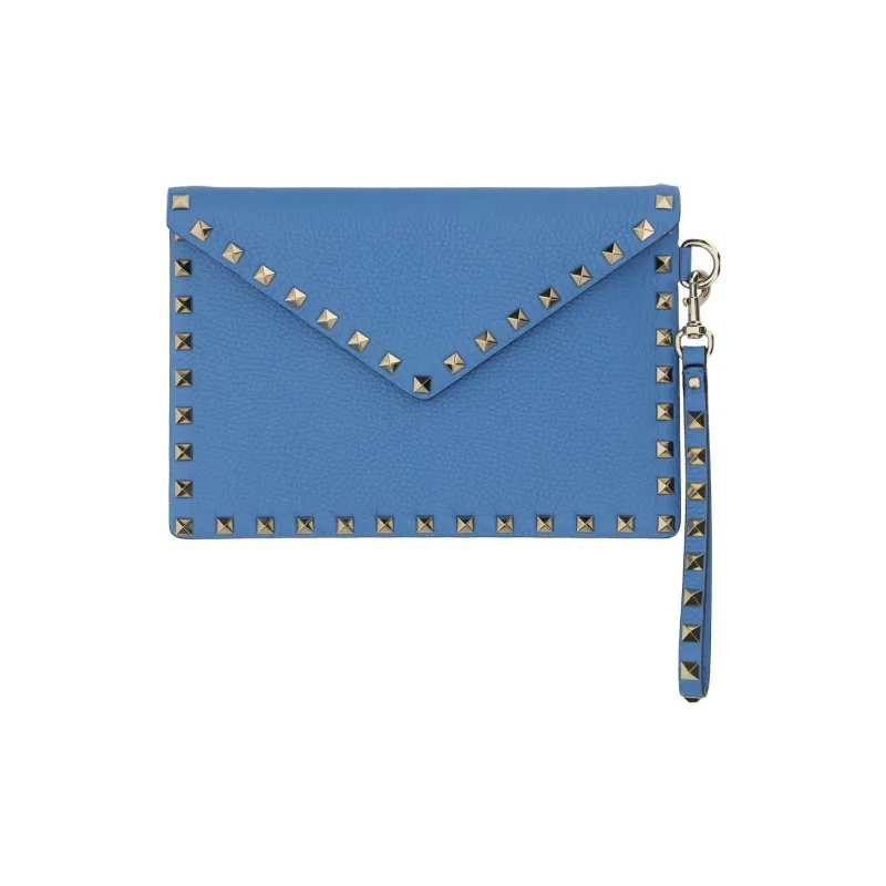 Valentino Grained Calfskin Envelope Bag Portable Clutch Regular Women's Blue-0