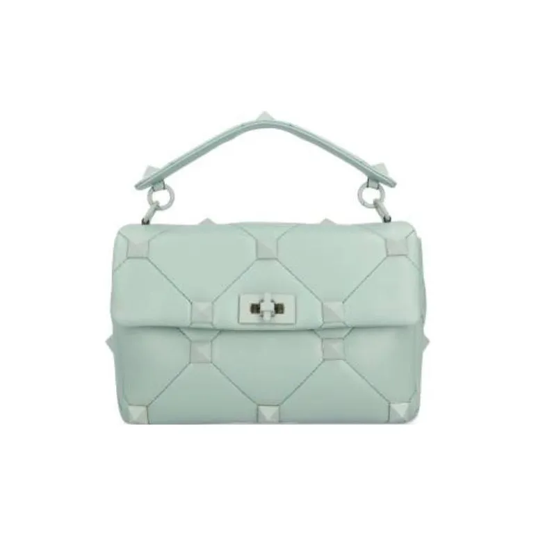 Valentino Roman Stud Leather Messenger Bag Shoulder Bag Crossbody Bag Handbags Women's Light Green-0
