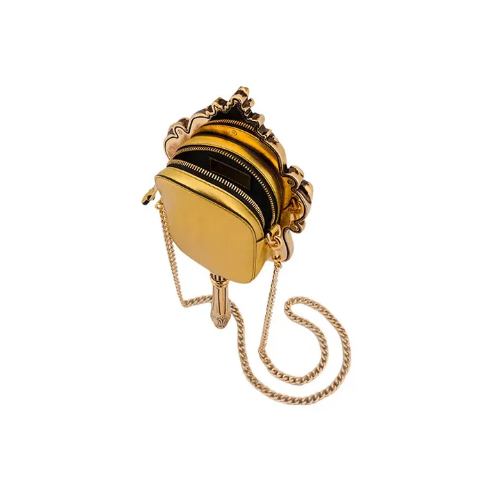 MOSCHINO Sheepskin One Shoulder Crossbody Clutch Women's Gold-3
