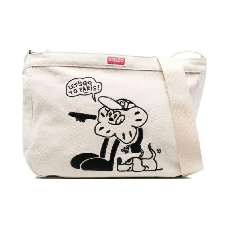 KENZO Cow Leather Crossbody Bag Shoulder Bag Men's Beige-0