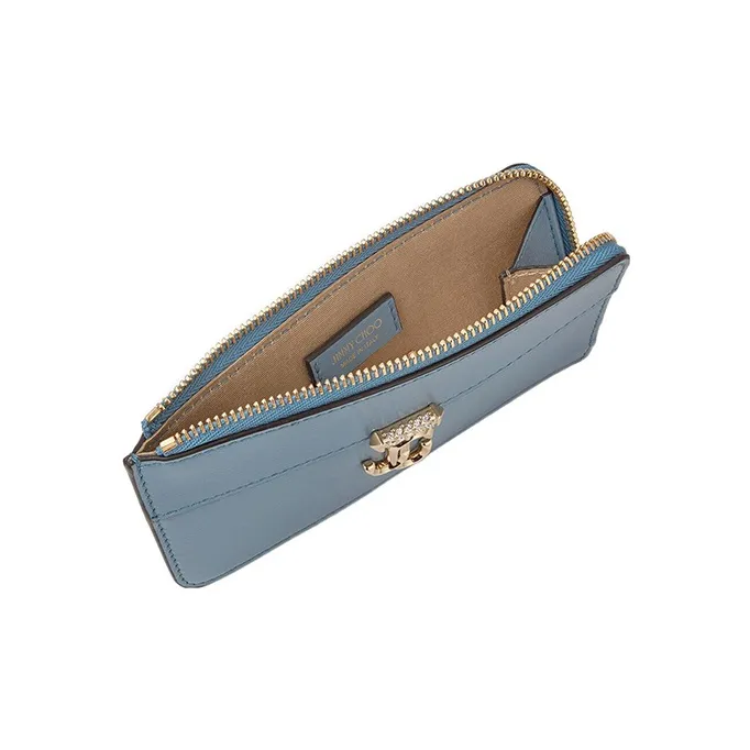 Jimmy Choo Polished Calfskin Card Holder Women's Blue-3