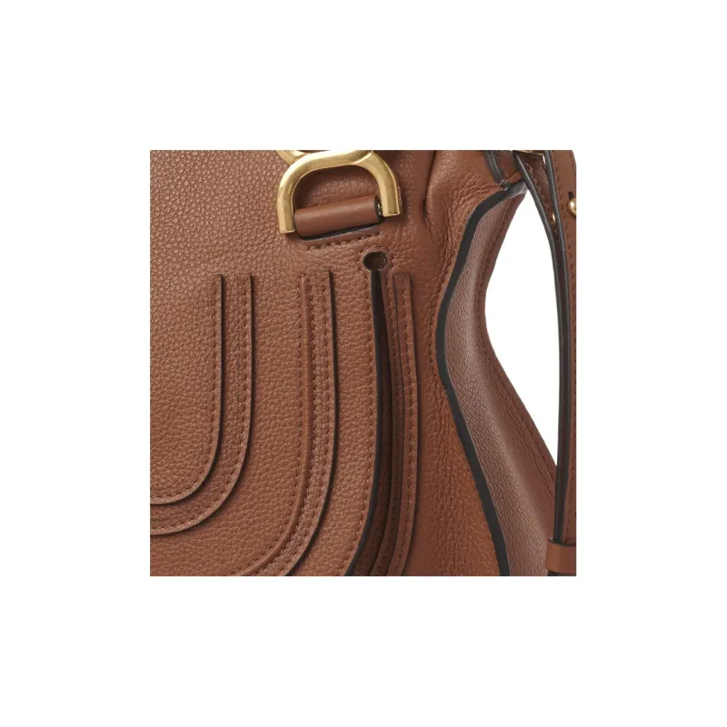 Chloe Marcie Grain Calfskin Shoulder Bag, Crossbody Bag, Handbag Small Size Women's Tan-2