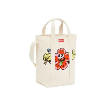 KENZO Cotton Canvas Tote Bag Shopping Bag Canvas Bag One Shoulder Handbag Men's Beige