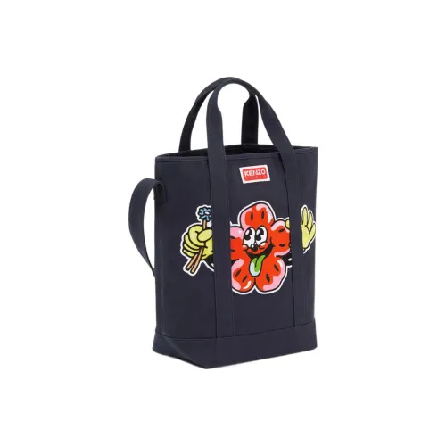 KENZO Cotton Canvas Tote Bag Shopping Bag Canvas Bag One Shoulder Handbag Men's Marine Blue