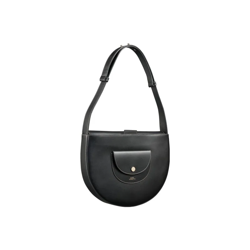 A.P.C Smooth Vegetable Tanned Leather Handbag, Shoulder Bag Women's Black-1