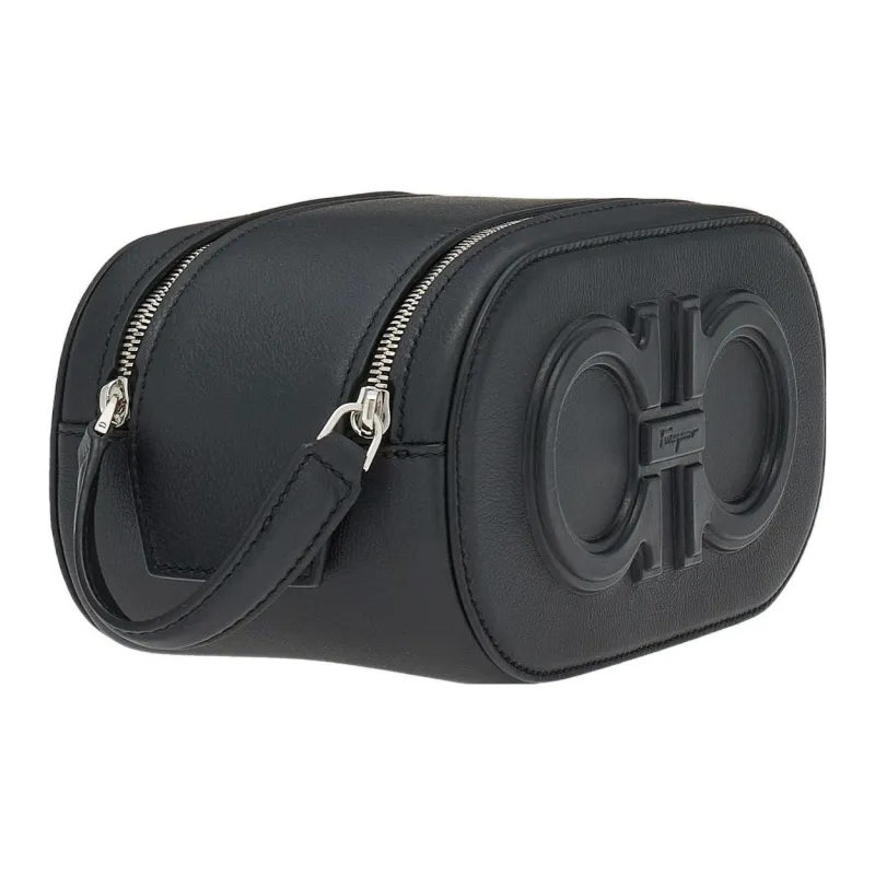 FERRAGAMO Calfskin Clutch Travel Bag Men's Black-1