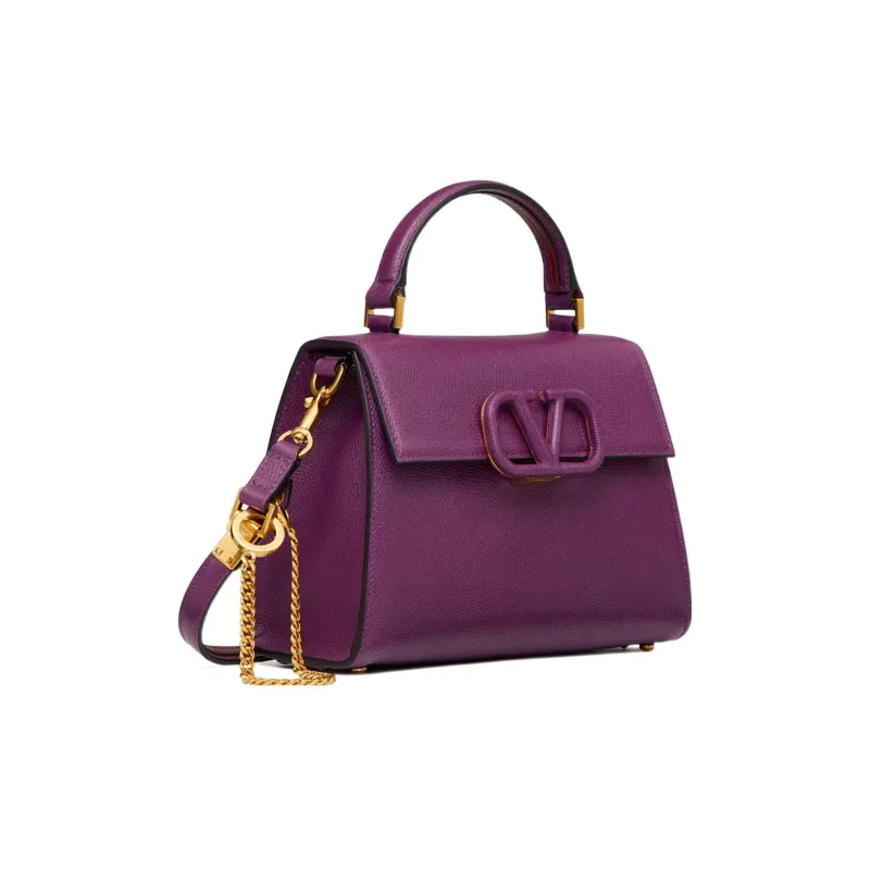 Valentino VSLING Textured Calfskin Shoulder Bag Crossbody Bag Handbag Small Size Women's Purple-1
