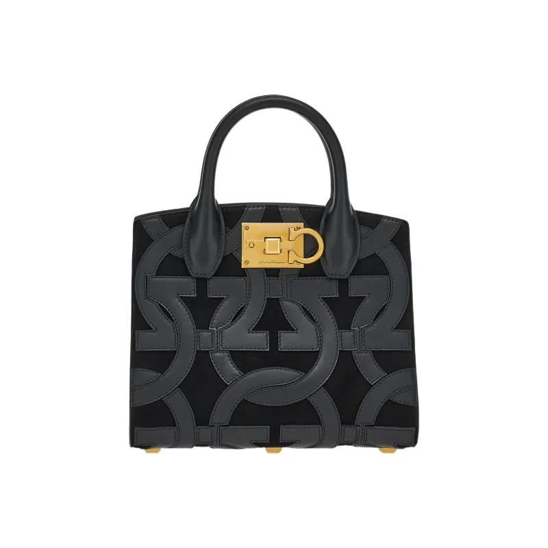 FERRAGAMO Studio Goat Suede Patchwork With Calfskin Box Bag Shoulder Bag Crossbody Bag Handbag Regular Women's Black-0