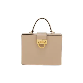 FERRAGAMO Trifolio Cow Leather Small Square Bag, Shoulder Bag, Crossbody Bag, Handbag Women's Beige