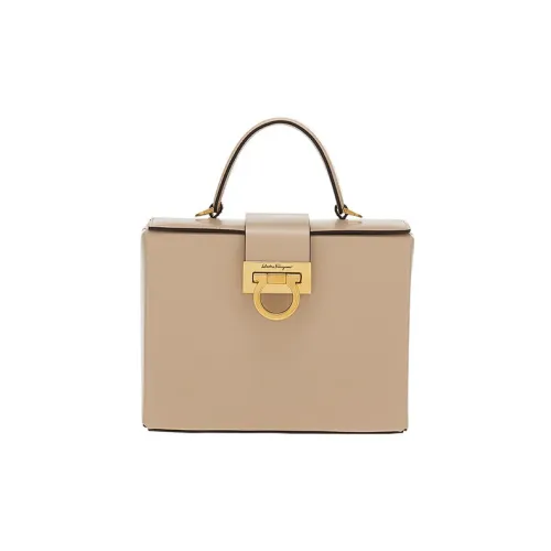 FERRAGAMO Trifolio Cow Leather Small Square Bag, Shoulder Bag, Crossbody Bag, Handbag Women's Beige