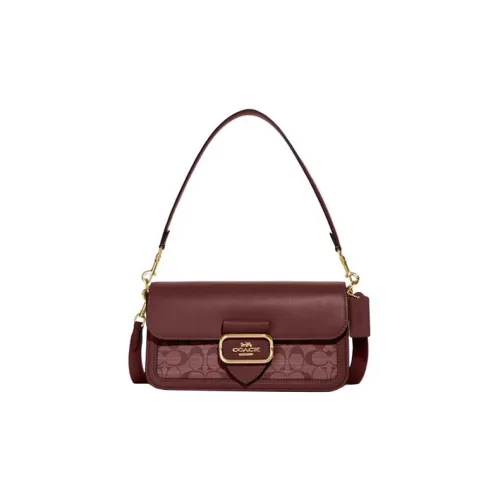 COACH Morgan Cow Leather With Fabric Shoulder Bag, Crossbody Bag Large Size Women's Burgundy