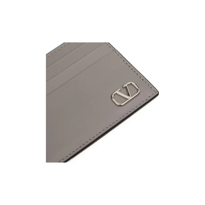 Valentino Calfskin Card Holder Men's Pearl Gray-4
