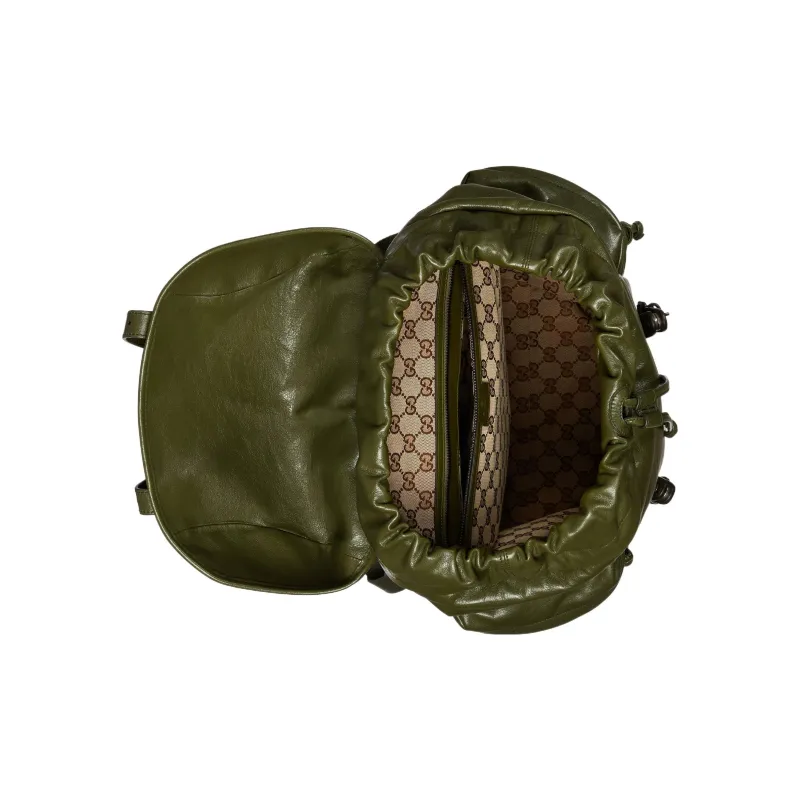 GUCCI Leather Backpack Men's Forest Green-6