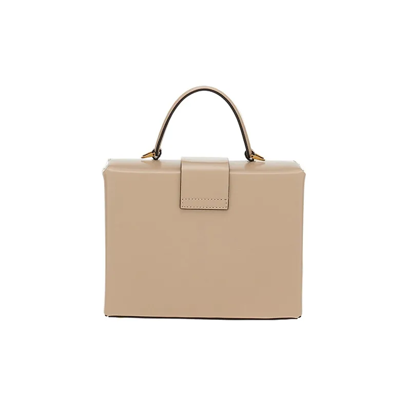 FERRAGAMO Trifolio Cow Leather Small Square Bag, Shoulder Bag, Crossbody Bag, Handbag Women's Beige-3