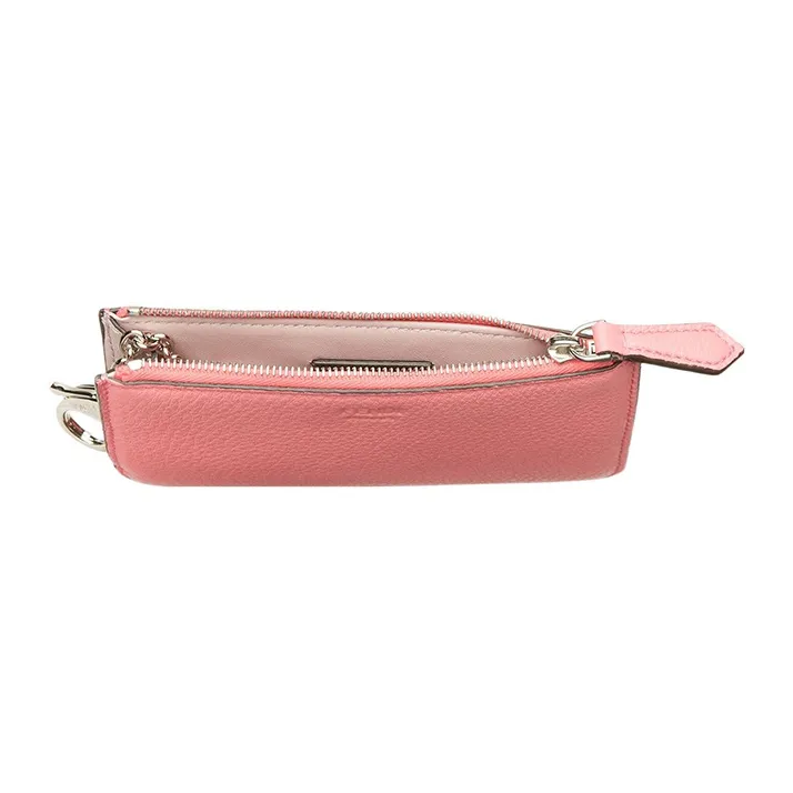 FENDI Peekaboo Calfskin Card Holder Key Pouch Coin Purse Women's Pink-2