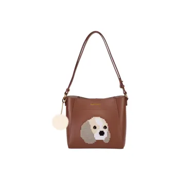Hush Puppies Cow Leather Patchwork Synthetic Leather Bucket Bag Crossbody Bag Shoulder Bag Medium Size Women's Brown