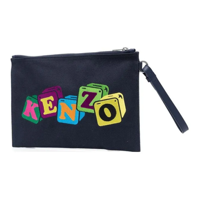 KENZO Motif Embroidered Zipped Clutch Bag-2
