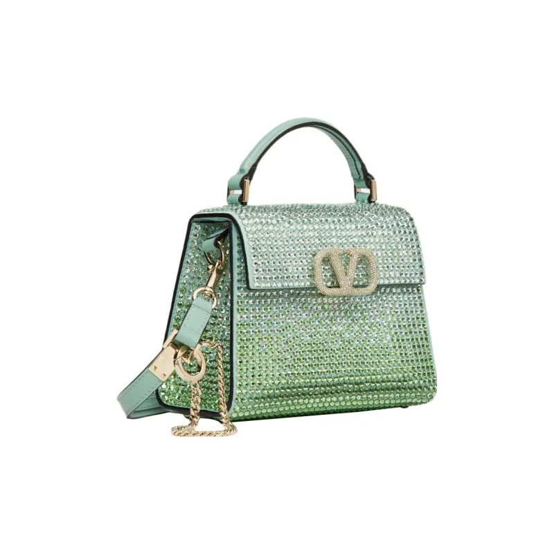 Valentino VSLING Rhinestone Appliqué Shoulder Bag Crossbody Bag Handbag Mini Women's Green-1