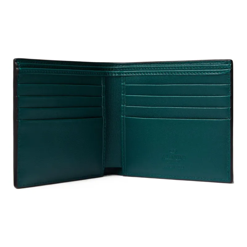 Valentino Vlogo Calfskin Wallet Mini Men's Preppy Green-3