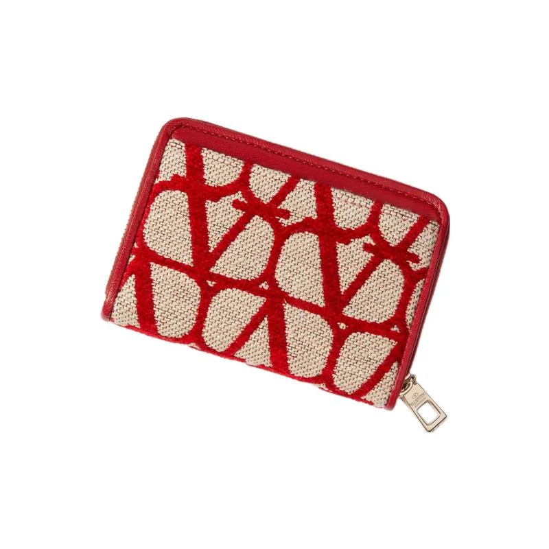 Valentino Leather Detail Card Holder Women's Beige/Red-2