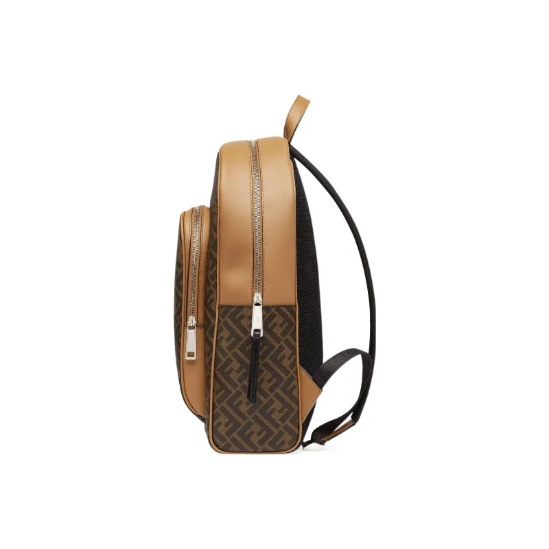 FENDI Cotton With Calfskin Backpack Men's Brown-2