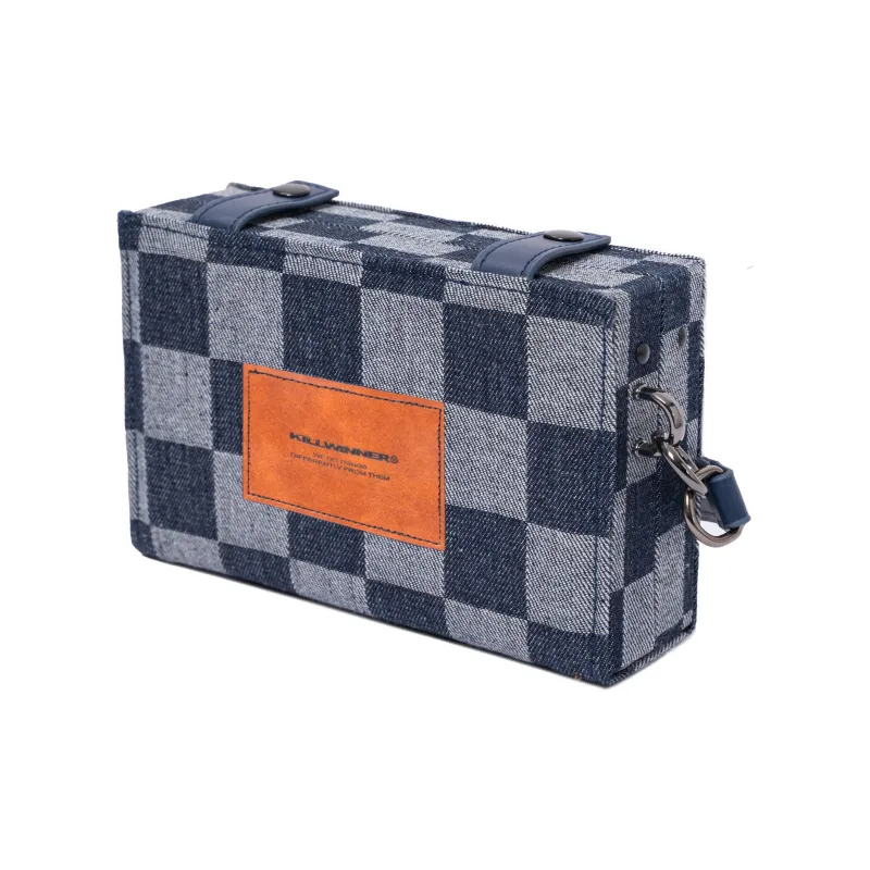 KILLWINNER Denim Small Square Bag Box Shoulder Bag Crossbody Bag Unisex Blue-3