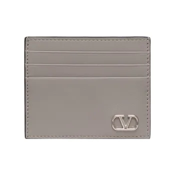 Valentino Calfskin Card Holder Men's Pearl Gray