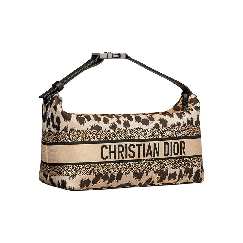 DIOR DiorTravel Leather Portable One Shoulder Clutch Medium Size Women's Beige Multicolor-1