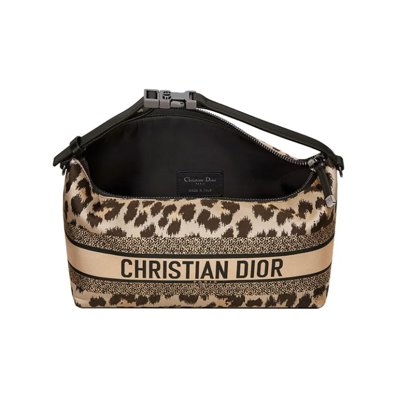 DIOR DiorTravel Leather Portable One Shoulder Clutch Medium Size Women's Beige Multicolor-2