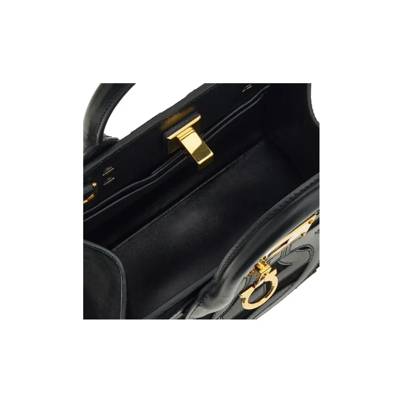 FERRAGAMO Studio Goat Suede Patchwork With Calfskin Box Bag Shoulder Bag Crossbody Bag Handbag Regular Women's Black-4